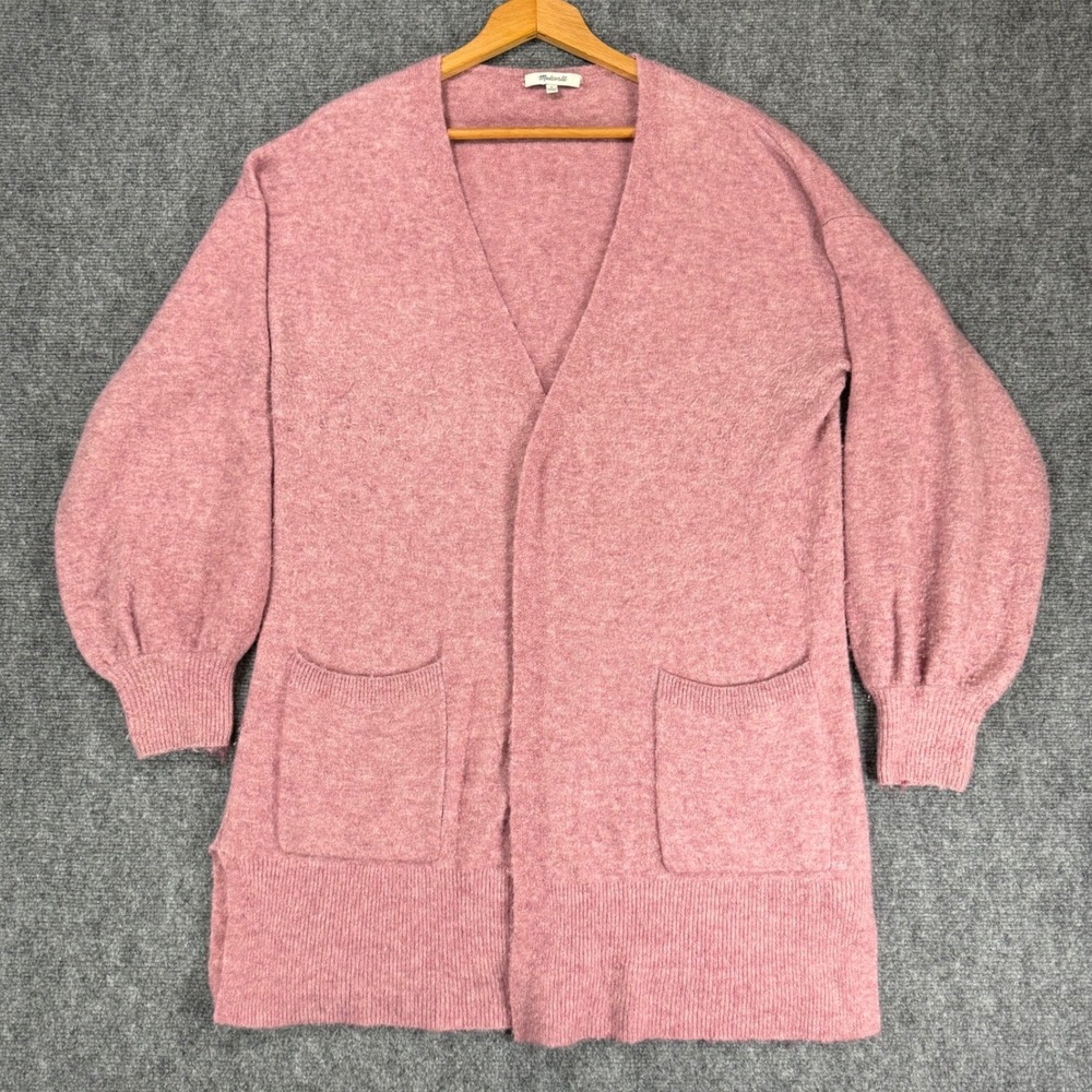 Madewell Edgewater Cardigan Women's Large Pink Wool Alpaca Bubble Sleeve Sweater
